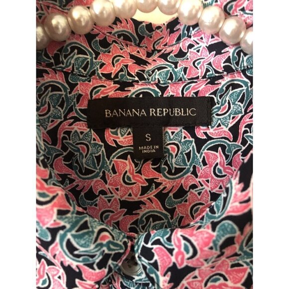 Banana Republic Womens Size S Pink Green Floral Blouse Long Sleeve - Picture 5 of 5